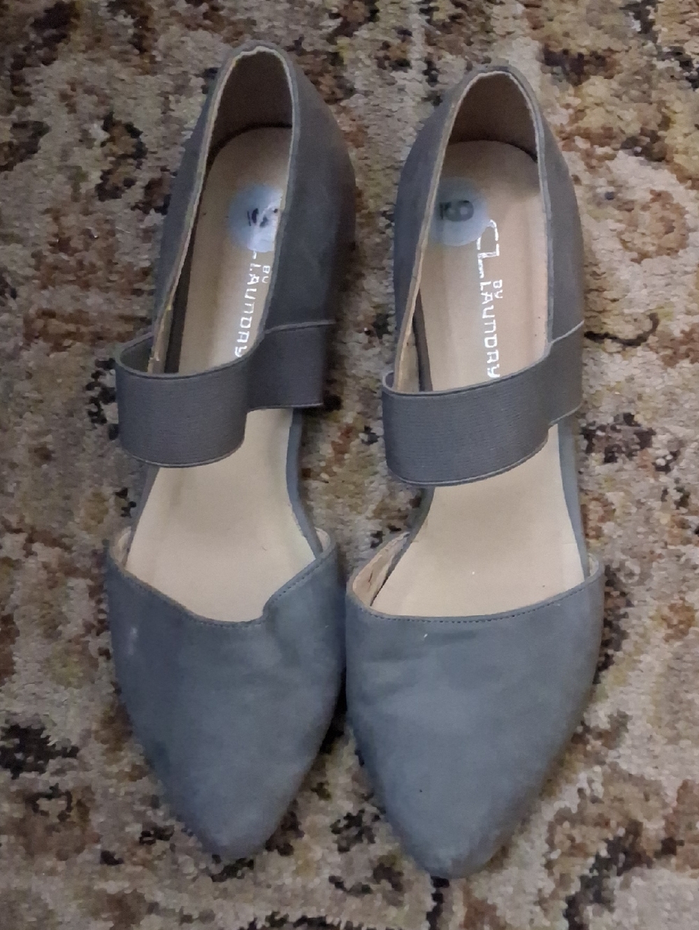 CL by Laundry Gray Suede Pointed Mary Jane Flats with Elastic Strap